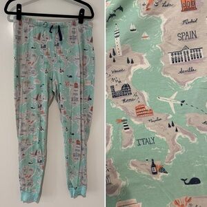 MUNKI MUNKI ✨ jersey stretch drawstring sleep pants joggers map print | Sz M
